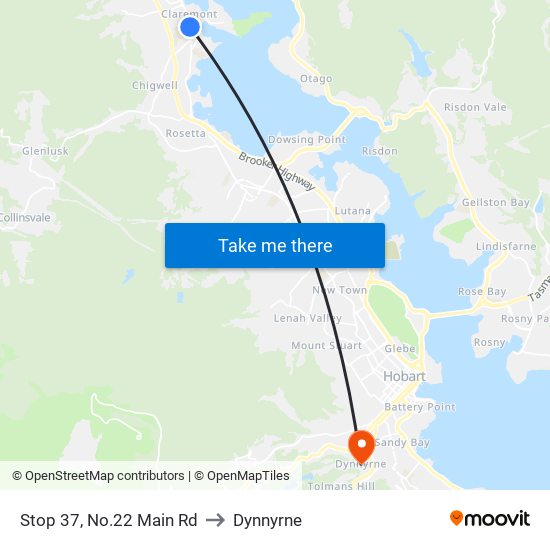 Stop 37, No.22 Main Rd to Dynnyrne map
