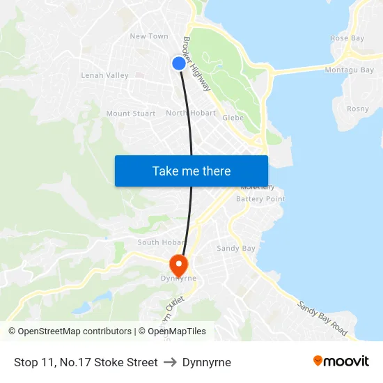 Stop 11, No.17 Stoke Street to Dynnyrne map