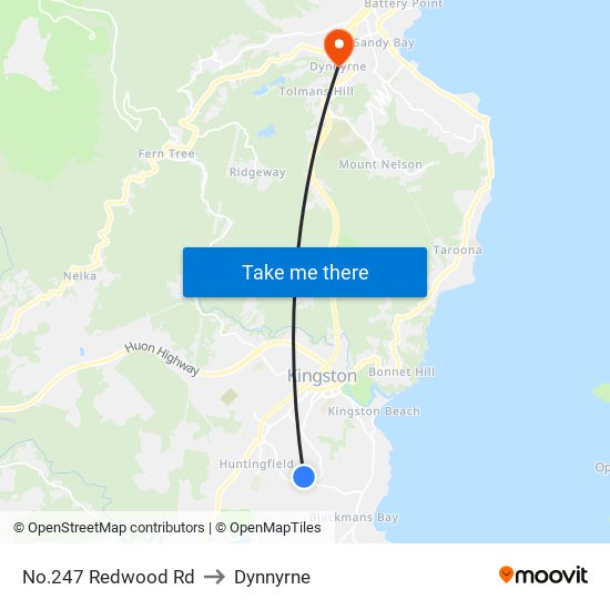 No.247 Redwood Rd to Dynnyrne map
