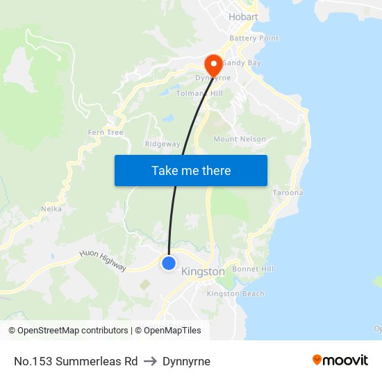 No.153 Summerleas Rd to Dynnyrne map