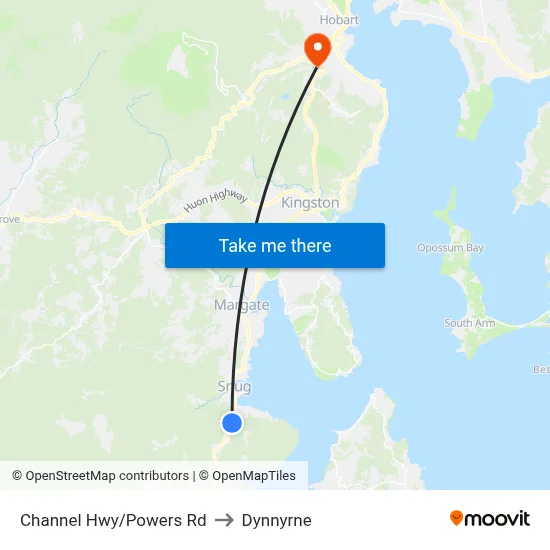 Channel Hwy/Powers Rd to Dynnyrne map