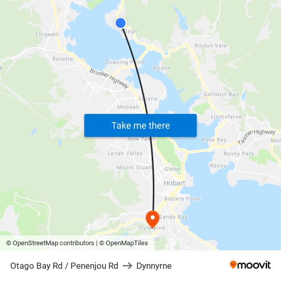 Otago Bay Rd / Penenjou Rd to Dynnyrne map