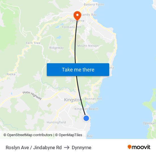 Roslyn Ave / Jindabyne Rd to Dynnyrne map