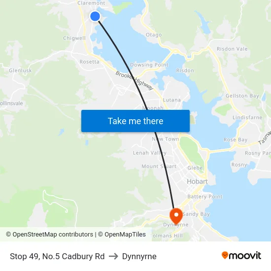 Stop 49, No.5 Cadbury Rd to Dynnyrne map