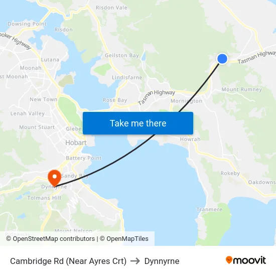Cambridge Rd (Near Ayres Crt) to Dynnyrne map