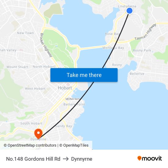 No.148 Gordons Hill Rd to Dynnyrne map