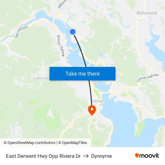 East Derwent Hwy Opp Riviera Dr to Dynnyrne map