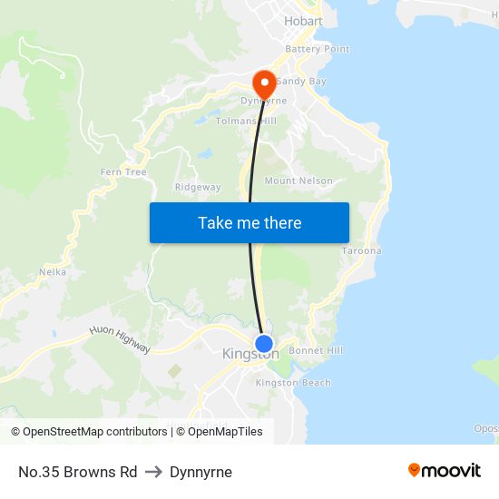 No.35 Browns Rd to Dynnyrne map