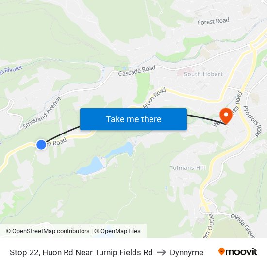 Stop 22, Huon Rd Near Turnip Fields Rd to Dynnyrne map