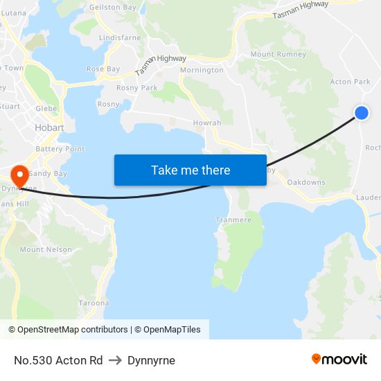 No.530 Acton Rd to Dynnyrne map