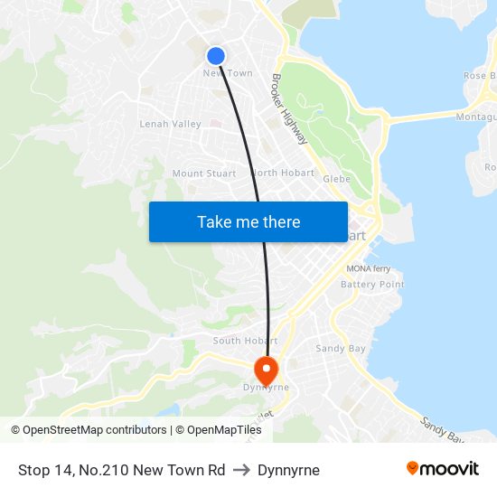 Stop 14, No.210 New Town Rd to Dynnyrne map