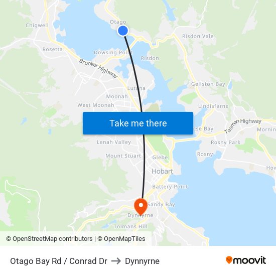 Otago Bay Rd / Conrad Dr to Dynnyrne map