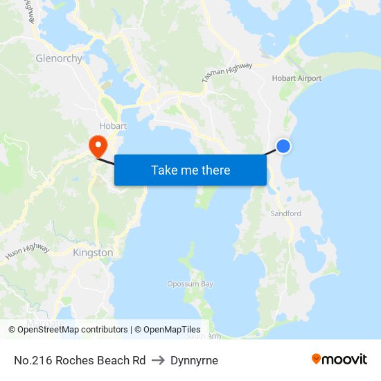 No.216 Roches Beach Rd to Dynnyrne map