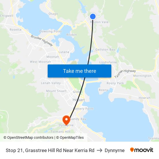 Stop 21, Grasstree Hill Rd Near Kerria Rd to Dynnyrne map