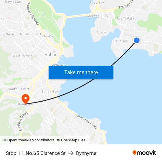 Stop 11, No.65 Clarence St to Dynnyrne map