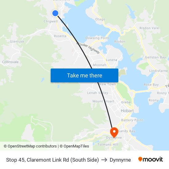 Stop 45, Claremont Link Rd (South Side) to Dynnyrne map