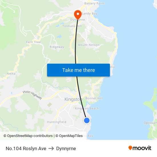 No.104 Roslyn Ave to Dynnyrne map