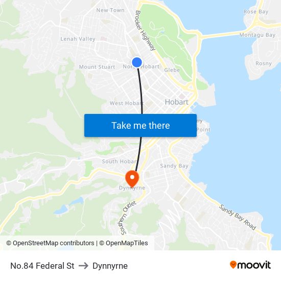 No.84 Federal St to Dynnyrne map