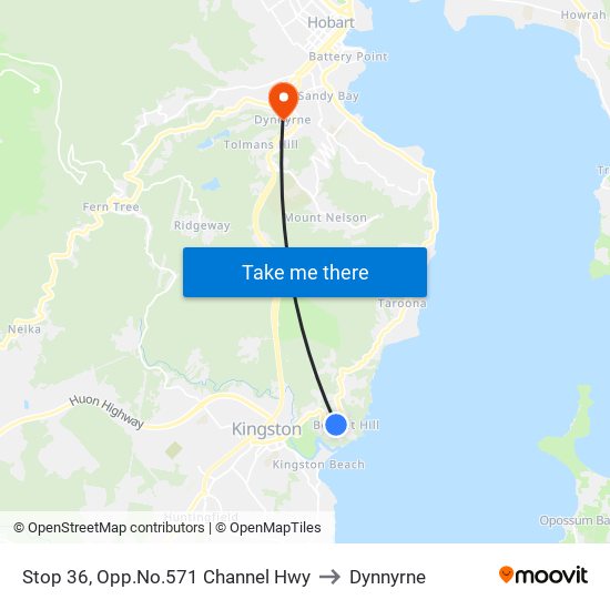 Stop 36, Opp.No.571 Channel Hwy to Dynnyrne map