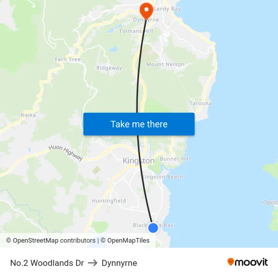No.2 Woodlands Dr to Dynnyrne map