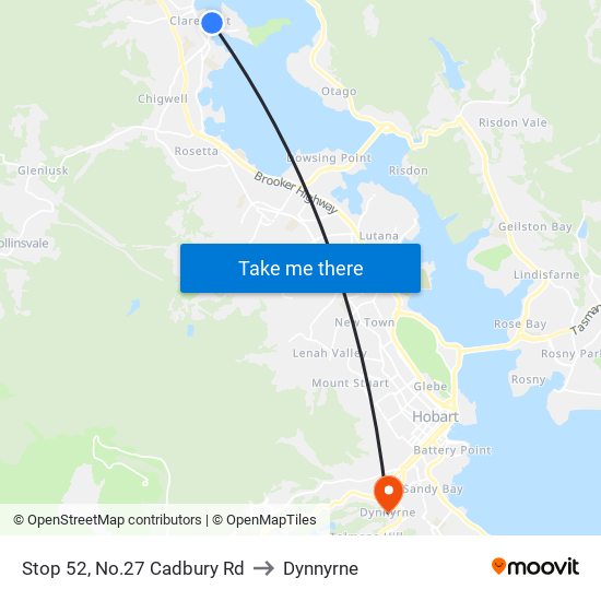 Stop 52, No.27 Cadbury Rd to Dynnyrne map