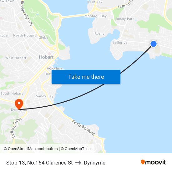 Stop 13, No.164 Clarence St to Dynnyrne map