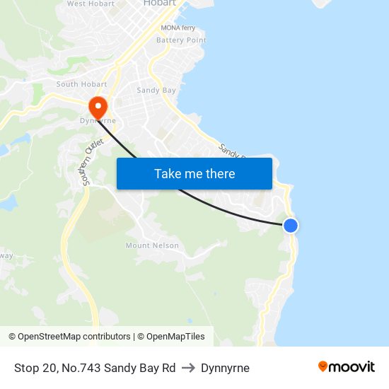 Stop 20, No.743 Sandy Bay Rd to Dynnyrne map