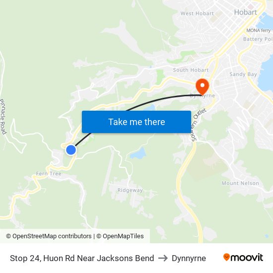 Stop 24, Huon Rd Near Jacksons Bend to Dynnyrne map