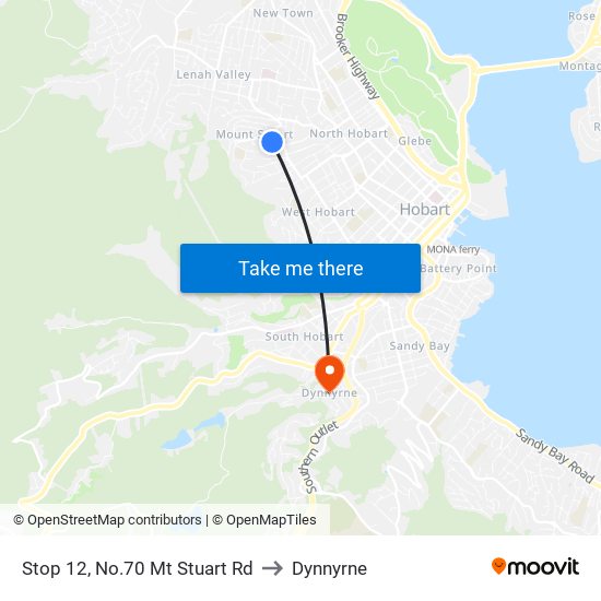 Stop 12, No.70 Mt Stuart Rd to Dynnyrne map