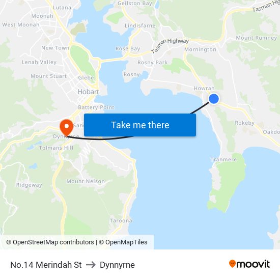 No.14 Merindah St to Dynnyrne map