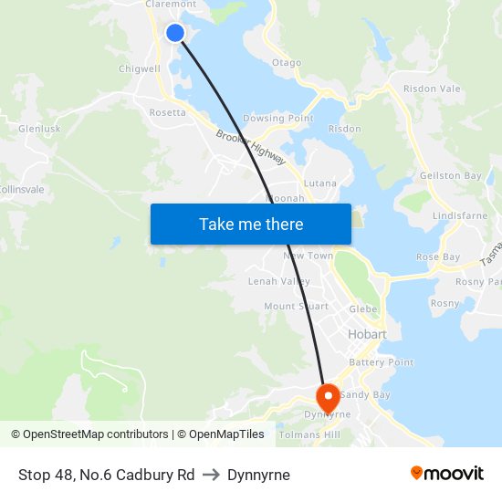 Stop 48, No.6 Cadbury Rd to Dynnyrne map