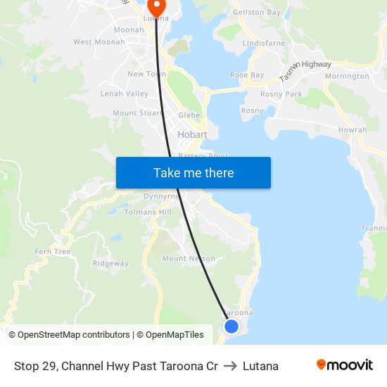 Stop 29, Channel Hwy Past Taroona Cr to Lutana map