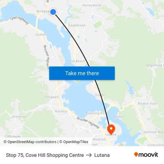 Stop 75, Cove Hill Shopping Centre to Lutana map