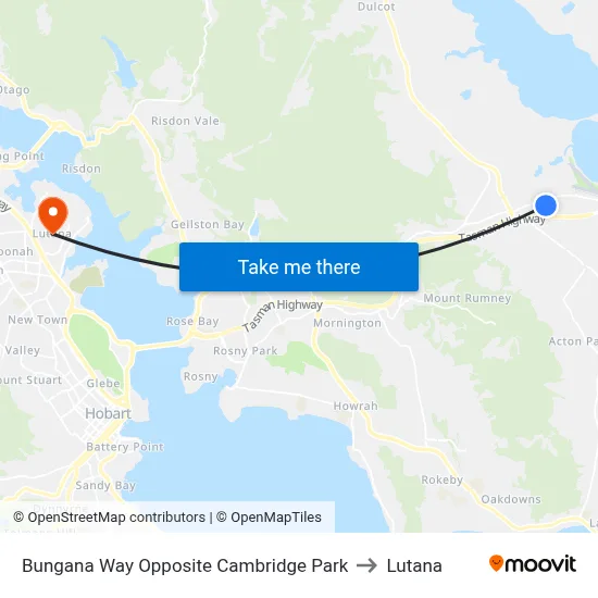 Bungana Way Opposite Cambridge Park to Lutana map