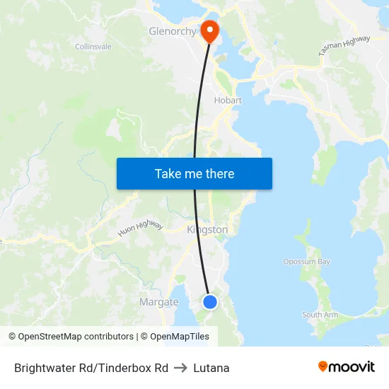 Brightwater Rd/Tinderbox Rd to Lutana map