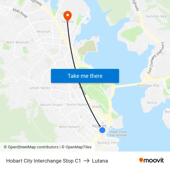 Hobart City Interchange Stop C1 to Lutana map