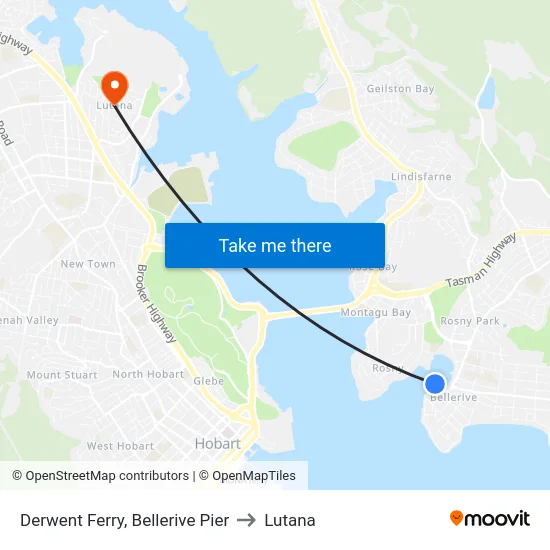Derwent Ferry, Bellerive Pier to Lutana map