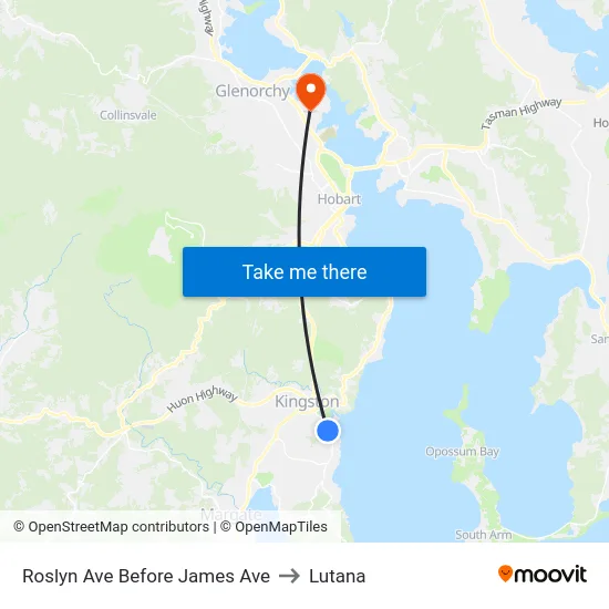 Roslyn Ave Before James Ave to Lutana map