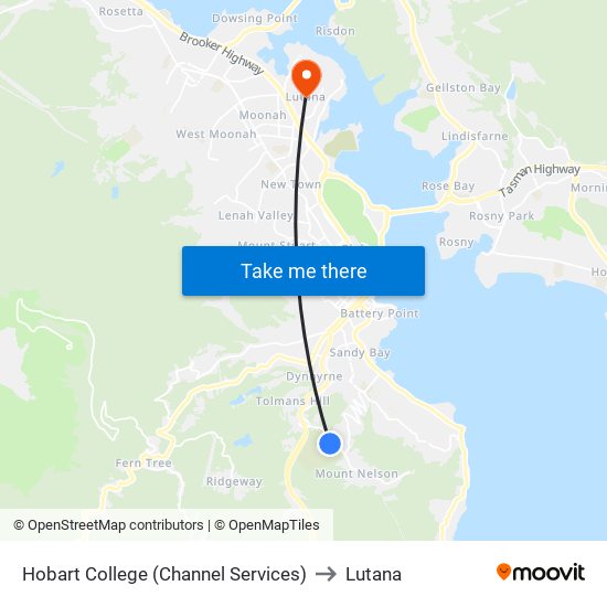 Hobart College (Channel Services) to Lutana map