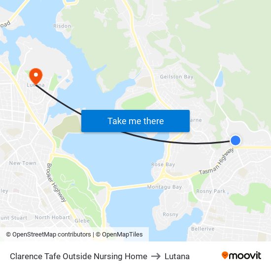 Clarence Tafe Outside Nursing Home to Lutana map