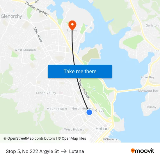Stop 5, No.222  Argyle St to Lutana map