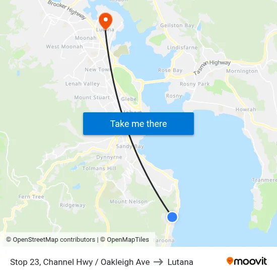 Stop 23, Channel Hwy / Oakleigh Ave to Lutana map