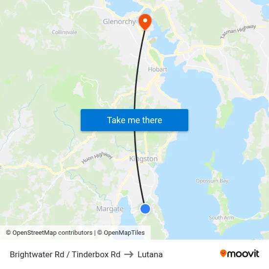 Brightwater Rd / Tinderbox Rd to Lutana map