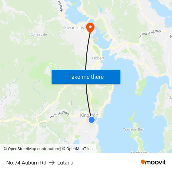 No.74 Auburn Rd to Lutana map