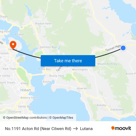 No.1191 Acton Rd (Near Cilwen Rd) to Lutana map