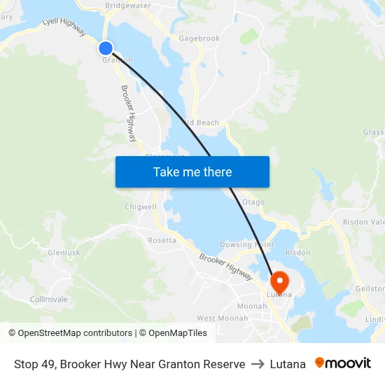 Stop 49, Brooker Hwy Near Granton Reserve to Lutana map