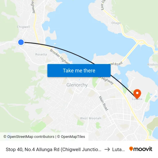 Stop 40, No.4 Allunga Rd (Chigwell Junction) to Lutana map