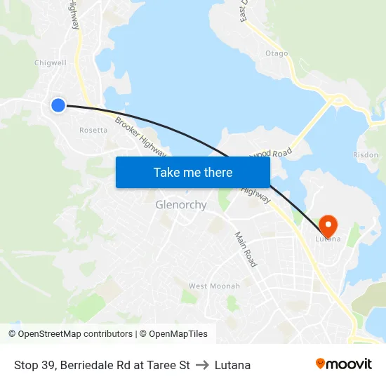 Stop 39, Berriedale Rd at Taree St to Lutana map