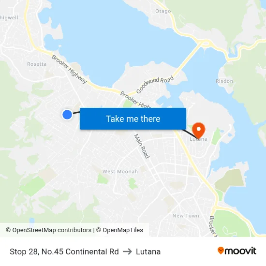 Stop 28, No.45 Continental Rd to Lutana map