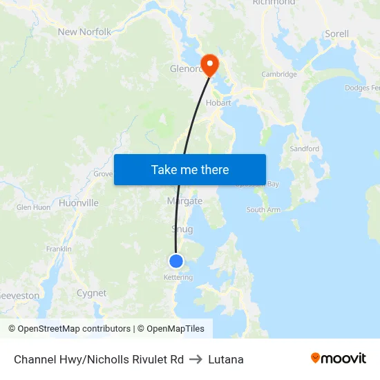Channel Hwy/Nicholls Rivulet Rd to Lutana map